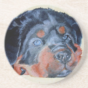 Rottweiler Puppy Artistic Pet Portrait Sandstein Untersetzer