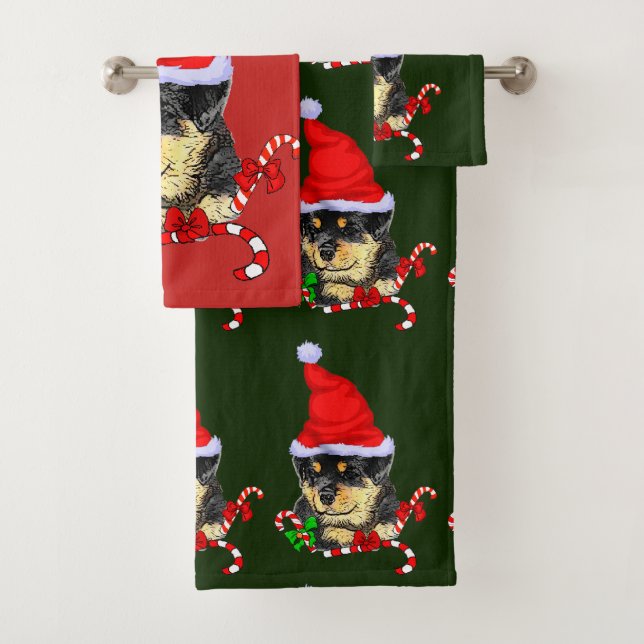Rottweiler Puppy Christmas Badhandtuch Set (Insitu)