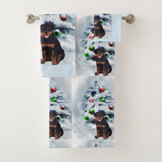 Rottweiler Puppy Christmas Badhandtuch Set (Insitu)
