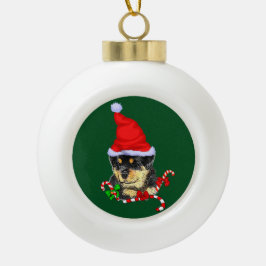 Rottweiler Puppy Christmas Keramik Kugel-Ornament