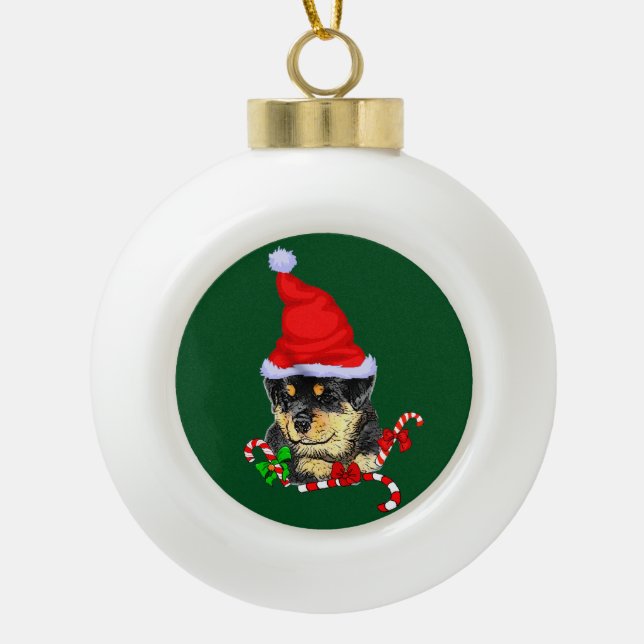 Rottweiler Puppy Christmas Keramik Kugel-Ornament (Vorderseite)