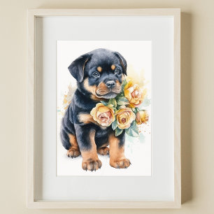 Rottweiler Puppy Pet Watercolor Blume Poster