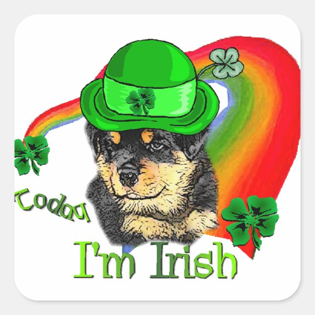 Rottweiler Puppy St Pattys Quadratischer Aufkleber (Vorderseite)