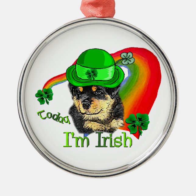 Rottweiler Puppy St Pattys Silbernes Ornament (Vorne)