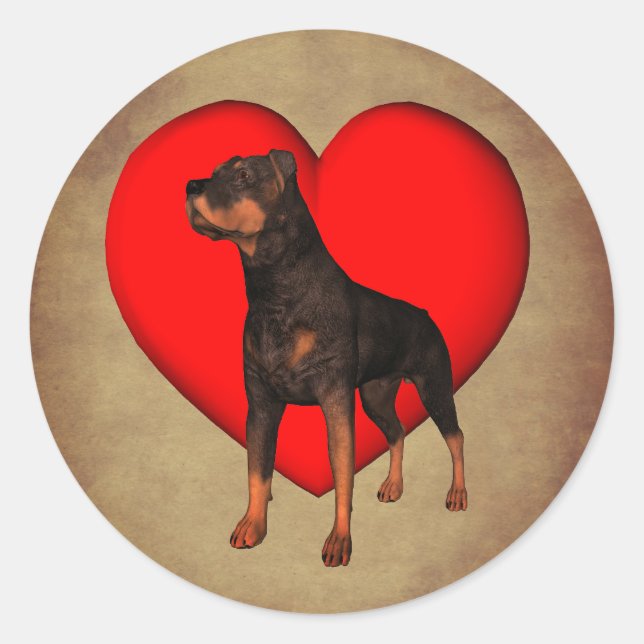 Rottweiler Red Heart Dog Runder Aufkleber (Vorderseite)