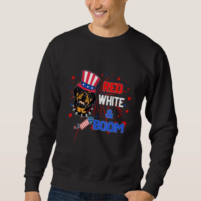 Rottweiler Red White Boom 4. Juli Sweatshirt (Vorderseite)