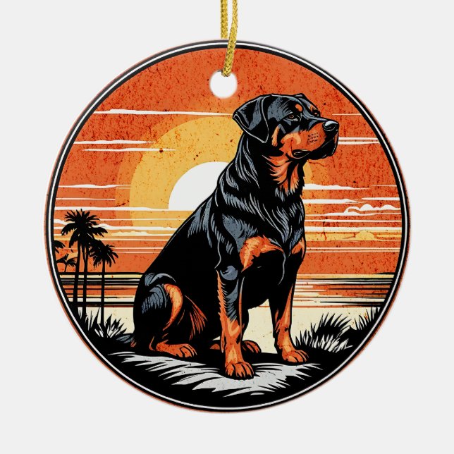 Rottweiler Retro Sunset Dog Lover Keramik Ornament (Vorne)