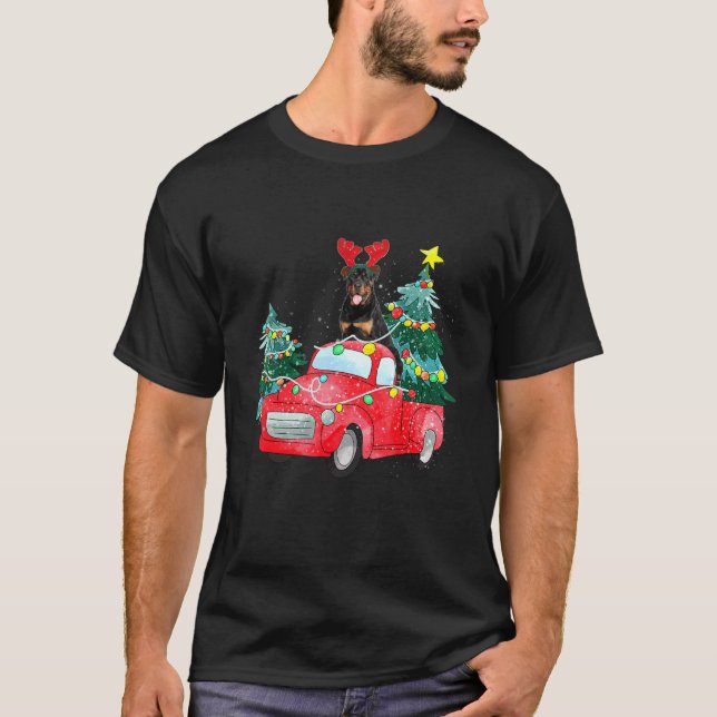 Rottweiler Ride Red Truck Christmas Dog  Xmas Paja T-Shirt (Vorderseite)