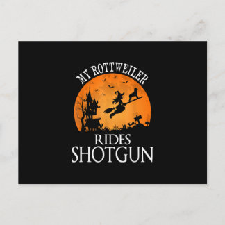 Rottweiler Rides Shotgun Dog Lover Halloween-Party Ankündigungspostkarte