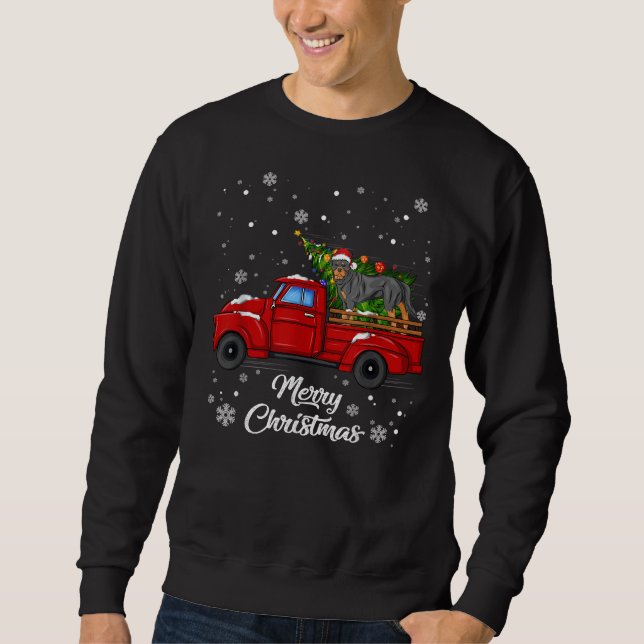 Rottweiler Riding Red Truck Frohe Weihnachten Weih Sweatshirt (Vorderseite)