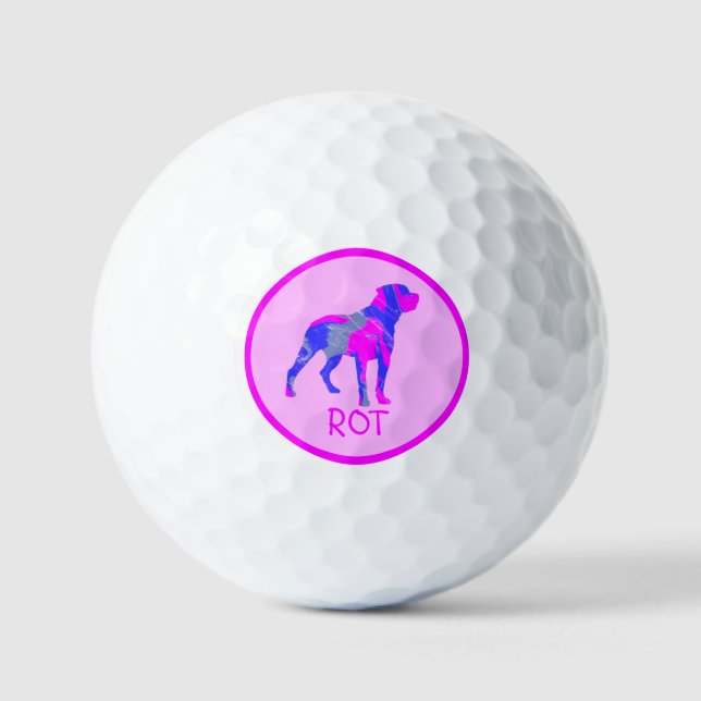 Rottweiler/Rosa Silhouette Rottweiler Golfball (Vorderseite)