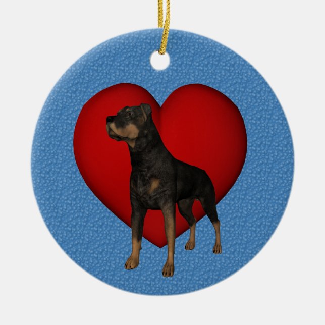Rottweiler Rotes Herz Hund Ornament (Vorne)