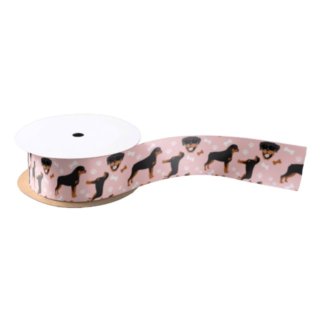 Rottweiler Rotten Rosa Muster Satin Ribbon Satinband (Spule)
