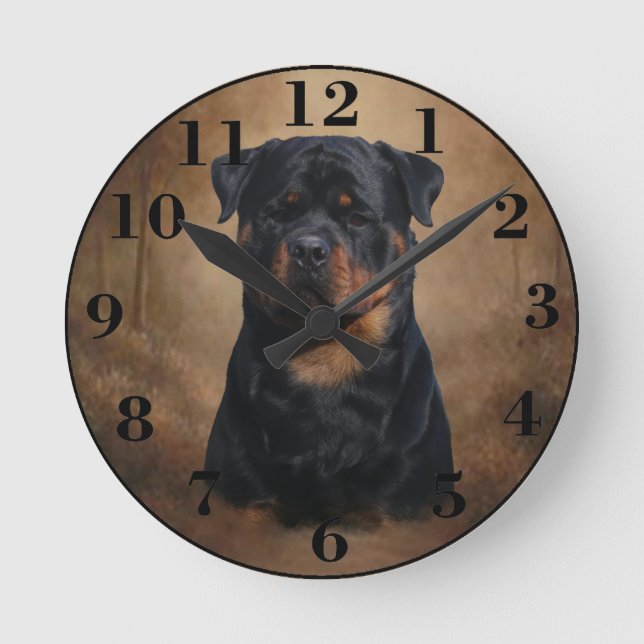 Rottweiler Runde Wanduhr (Vorderseite)