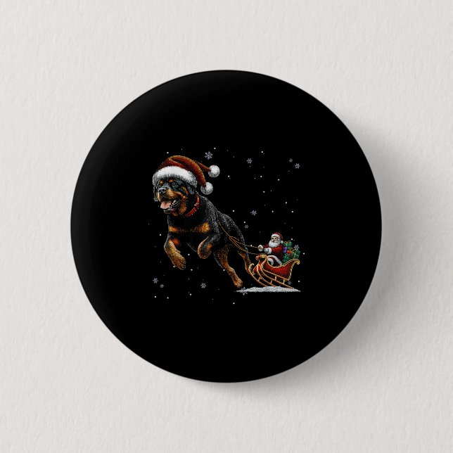 Rottweiler Santa Christmas Tree Lights Ugly Pajama Button (Vorderseite)
