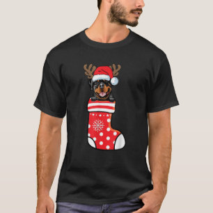 Rottweiler Santa Dog on Christmas Sock Merry Xmas T-Shirt
