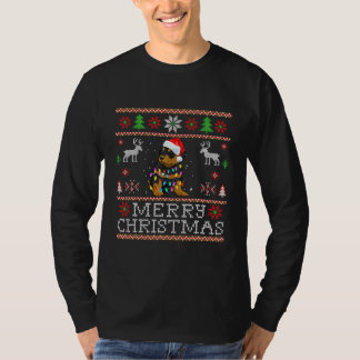 Rottweiler Santa Hat Dog Christmas Tree Lights T-Shirt