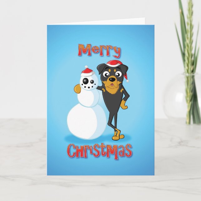 rottweiler - Schneemann - frohe Weihnachten (Vorderseite)