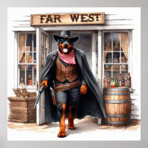 Rottweiler Sheriff im Fernen Westen Saloon Wasserf Poster