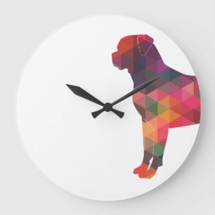 Rottweiler Silhouette für farbenfrohe geometrische Große Wanduhr