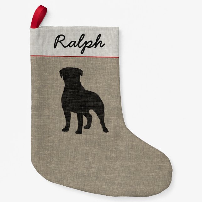 Rottweiler Silhouette-personalisiertes Kleiner Weihnachtsstrumpf (Vorderseite)