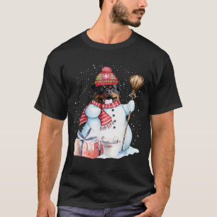 Rottweiler Snowman Snow Night Christmas Dog Lover T-Shirt