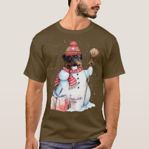 Rottweiler Snowman Snow Night Christmas Dog Lover T-Shirt