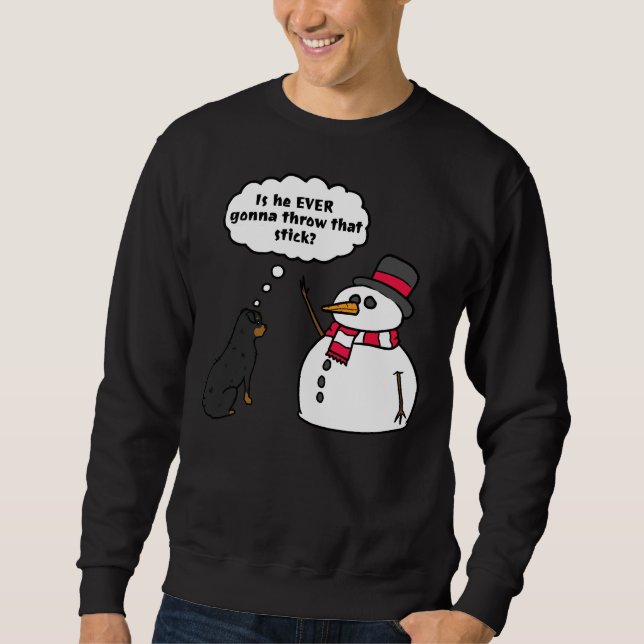Rottweiler Snowman Stick Arm Weihnachten Sweatshirt (Vorderseite)