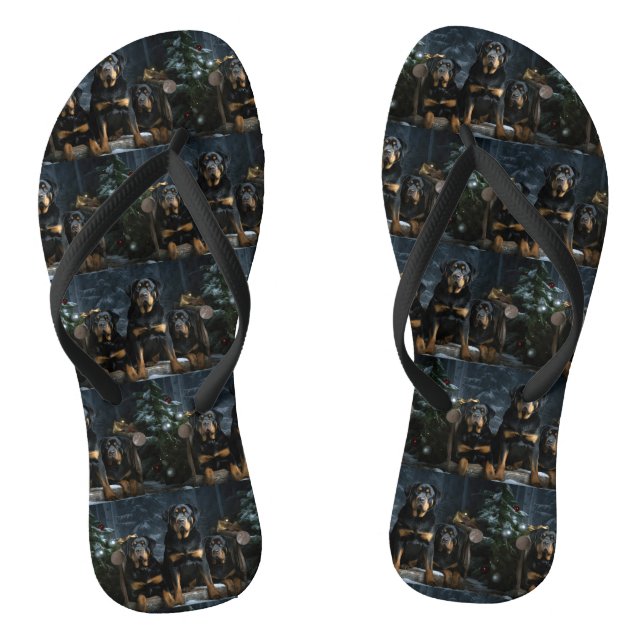 Rottweiler Snowy Sleigh Weihnachtsdekor Flip Flops (Fußbett)