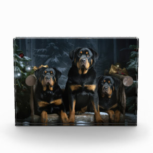 Rottweiler Snowy Sleigh Weihnachtsdekor Fotoblock