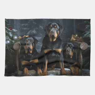 Rottweiler Snowy Sleigh Weihnachtsdekor Geschirrtuch