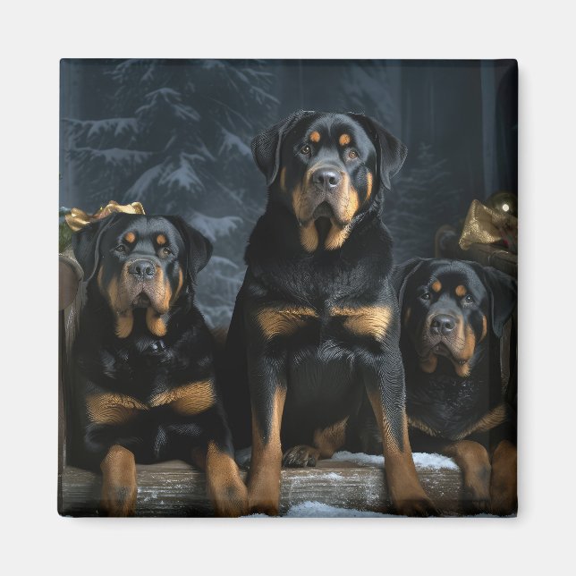 Rottweiler Snowy Sleigh Weihnachtsdekor Magnet (Vorne)