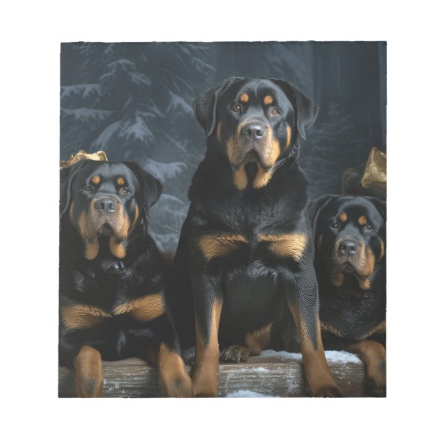 Rottweiler Snowy Sleigh Weihnachtsdekor Notizblock (Vorderseite)