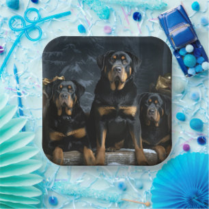 Rottweiler Snowy Sleigh Weihnachtsdekor Pappteller