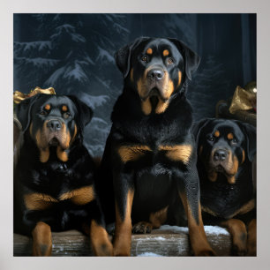 Rottweiler Snowy Sleigh Weihnachtsdekor Poster