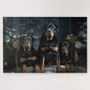 Rottweiler Snowy Sleigh Weihnachtsdekor Puzzle