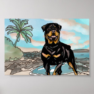 Rottweiler spielt am Hawaii Beach Poster