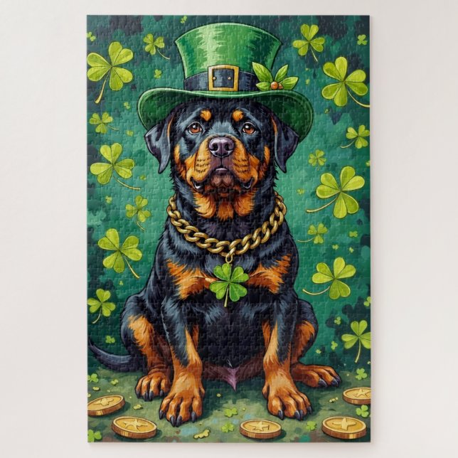 Rottweiler St. Patrick's Day Glückshund Puzzle (Vertikal)