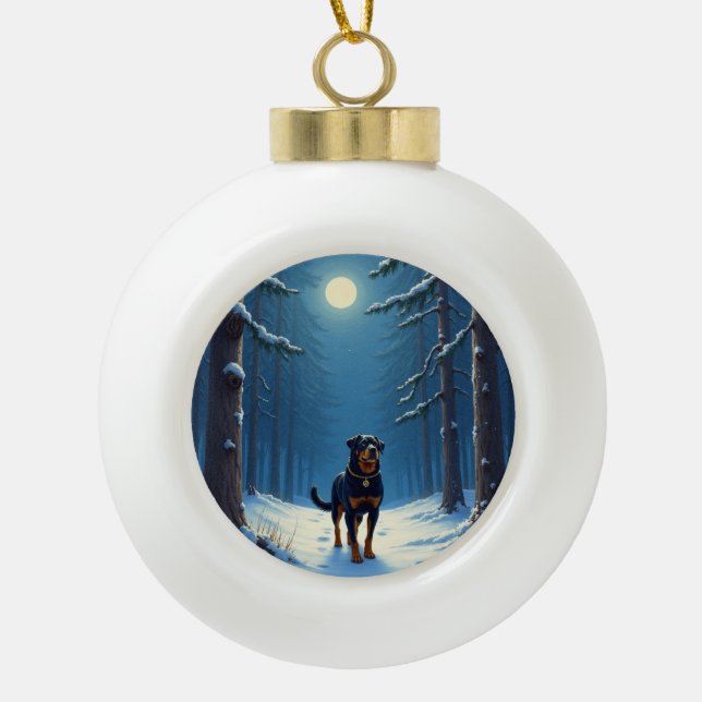 Rottweiler Starry Forest Hike Christmas Painting Keramik Kugel-Ornament (Vorderseite)