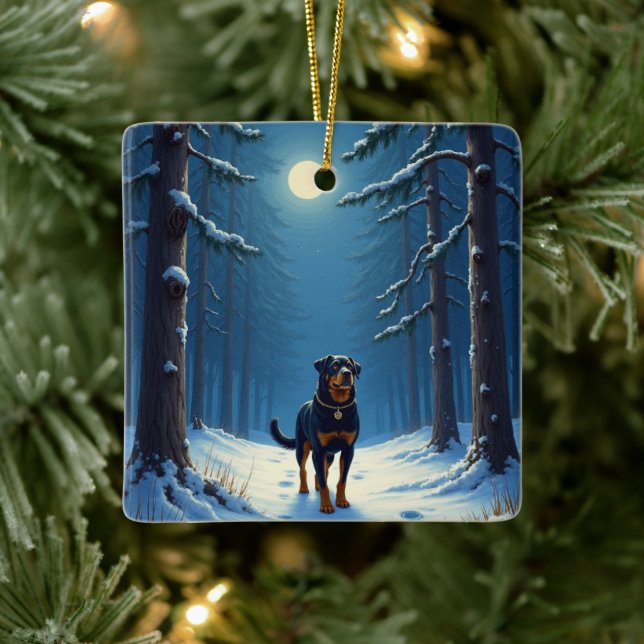 Rottweiler Starry Forest Hike Christmas Painting Keramikornament (Baum)