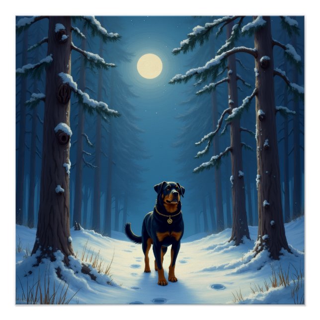 Rottweiler Starry Forest Hike Christmas Painting Poster (Vorderseite)