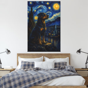Rottweiler Sternennacht Ölgemälde – Van Gogh In Leinwanddruck