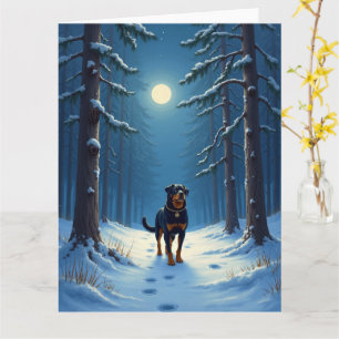 Rottweiler Sternenwaldwanderung Weihnachtsmalerei Karte