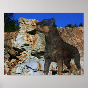 Rottweiler Stone Cliff Wall Fantasy Art Poster