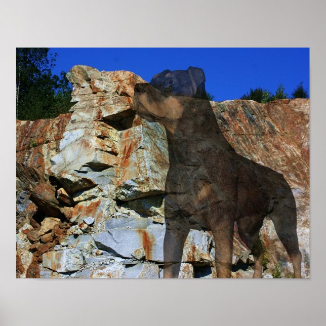 Rottweiler Stone Cliff Wall Fantasy Art Poster (Vorne)