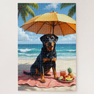 Rottweiler Strand Relax Szene Puzzle