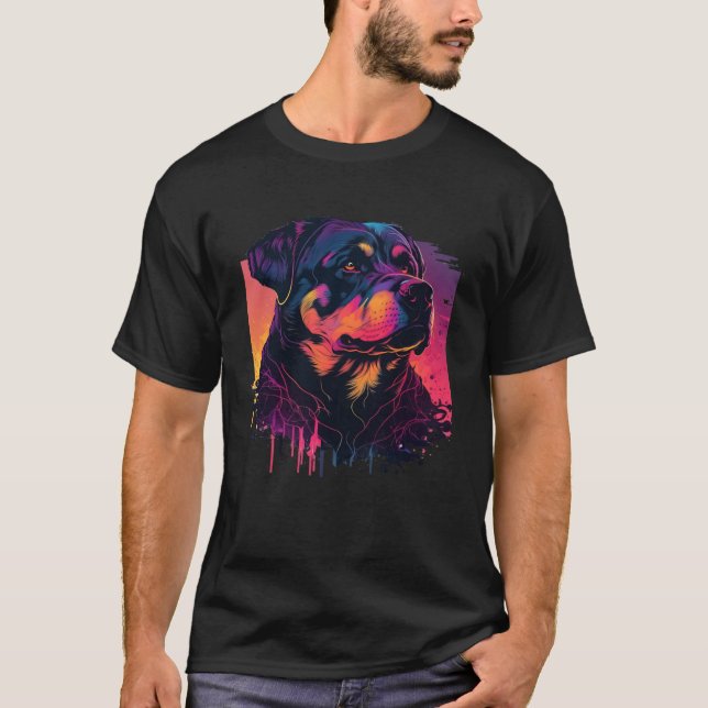 Rottweiler Synthwave 80s Retrowave Aesthetic T-Shirt (Vorderseite)