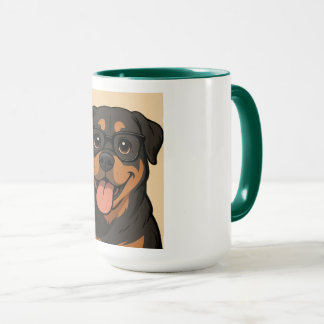 Rottweiler-Tasse. Cartoon-Bild. Brillenhund Tasse
