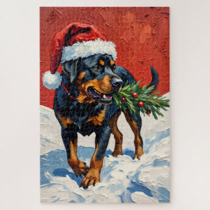 Rottweiler trägt Weihnachtsbaum-Sämlingshut Puzzle