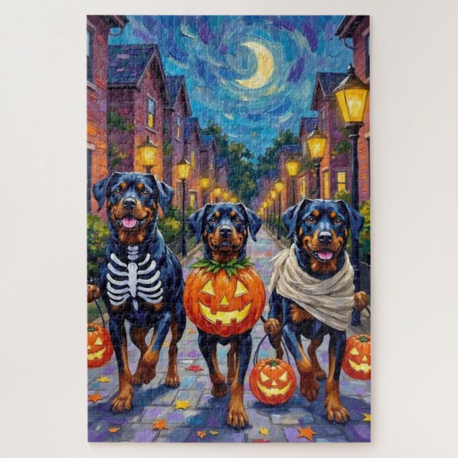 Rottweiler Trick-or-Treating In Halloween Costumes Puzzle (Vertikal)